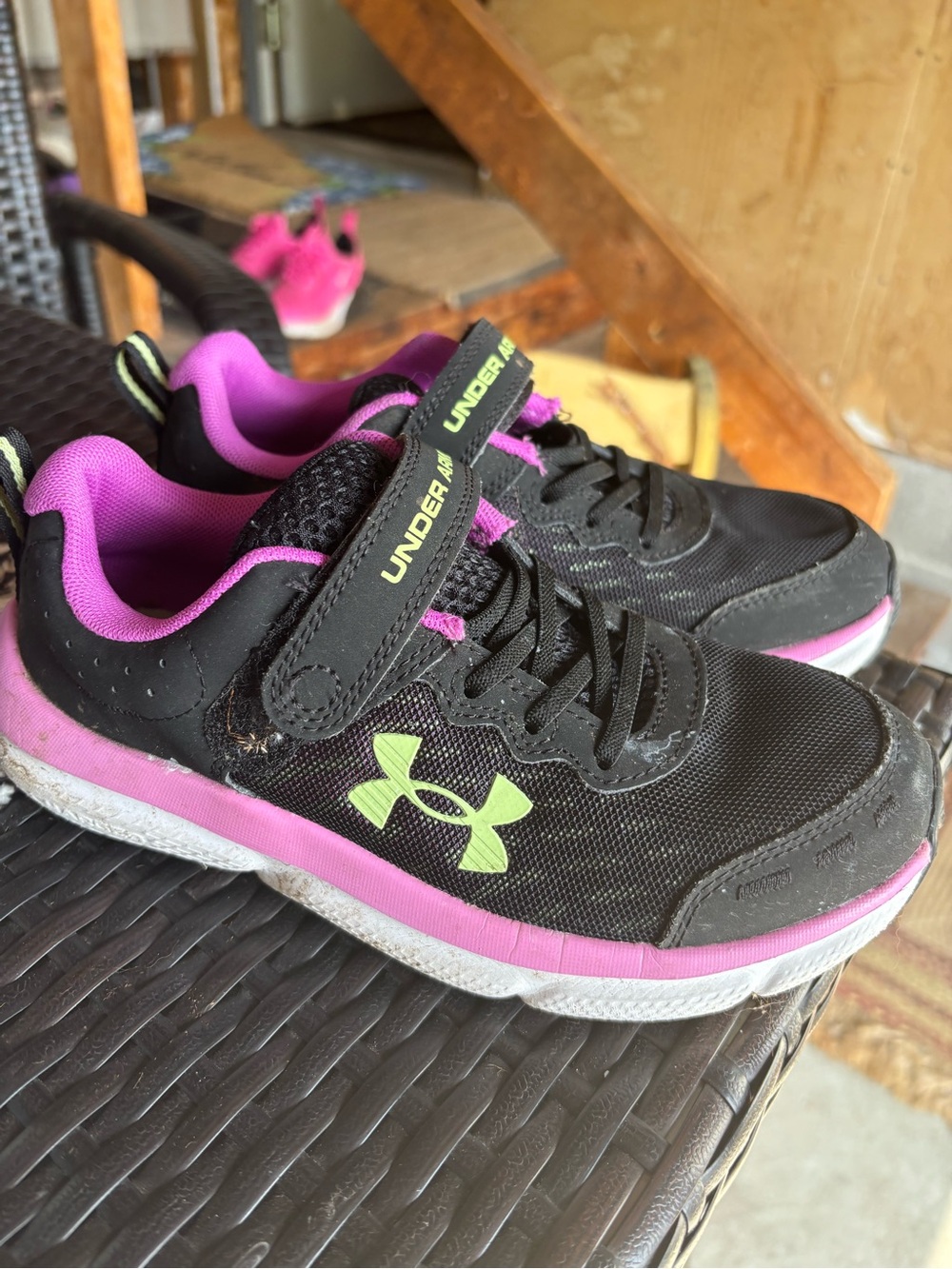 Under Armour Black Sneakers with Pink & Neon Green Accents - Kids